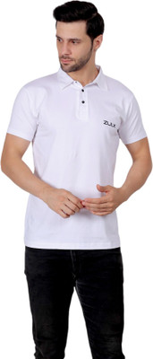 ZULX Solid Men Polo Neck White T-Shirt