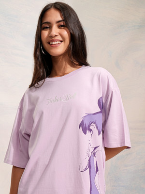 Tokyo Talkies Printed Women Round Neck Purple T-Shirt