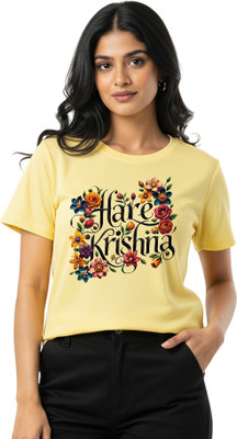 Aasha-Kriti Graphic Print Couple Round Neck Yellow T-Shirt