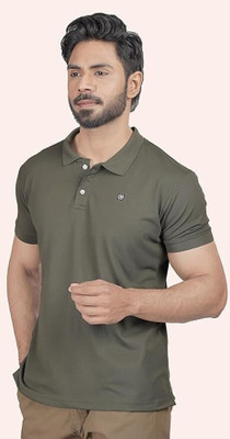 24 Street Solid Men Polo Neck Green T-Shirt