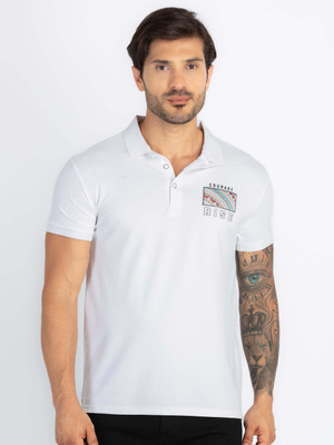 Status Quo Printed, Typography Men Polo Neck White T-Shirt