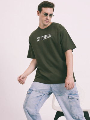 STICHRICH Solid Men Round Neck Dark Green T-Shirt