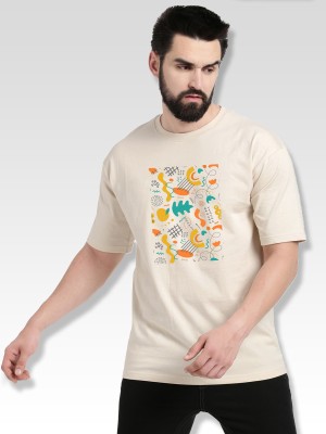 ADRO Printed Men Round Neck Beige T-Shirt