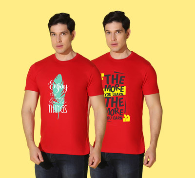WOOSTRO Printed Men Round Neck Multicolor T-Shirt