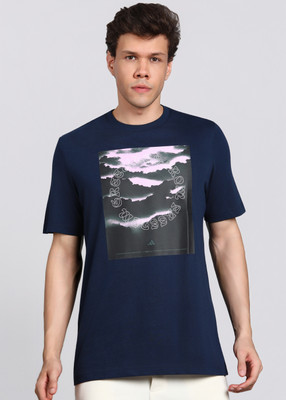 ADIDAS Abstract Men Round Neck Dark Blue T-Shirt