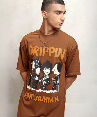 HIGHLANDER Printed Men Round Neck Brown T-Shirt