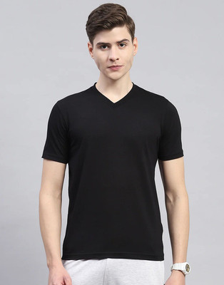 MH MOGHAHILLS Solid Men V Neck Black T-Shirt