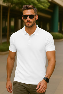 Dagcros Solid Men Polo Neck White T-Shirt