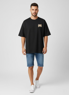 SAND PIPER Printed Men Round Neck Black T-Shirt