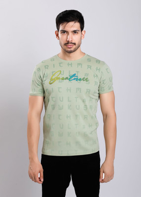 HIGHTRIBE Printed Men Round Neck Yellow T-Shirt