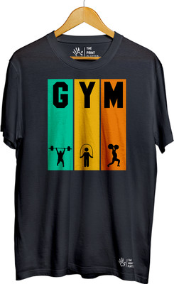 THE PRINT PLATTER Printed Men Round Neck Black T-Shirt