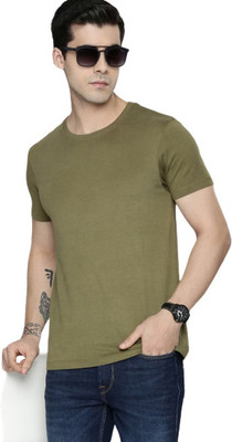 RULEDBYSUN Solid Men Round Neck Green T-Shirt