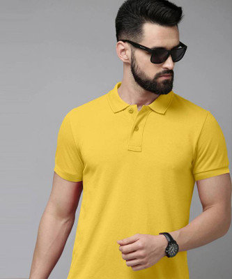 TIVRA Solid Men Polo Neck Yellow T-Shirt
