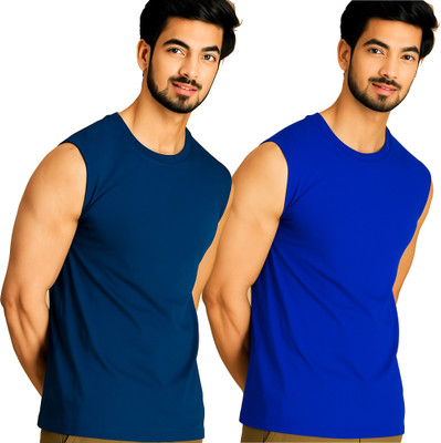 Jangoboy Solid Men Round Neck Dark Blue T-Shirt