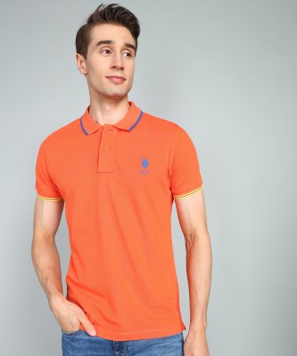 U.S. POLO ASSN. Solid Men Polo Neck Orange T-Shirt