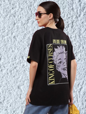 Ann Springs Graphic Print Women Round Neck Reversible Black T-Shirt