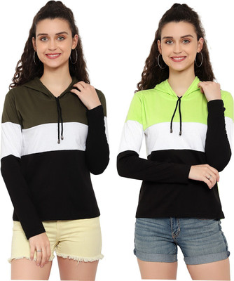 DEEPMAYRA COLLECTION Colorblock Women Hooded Neck Multicolor T-Shirt