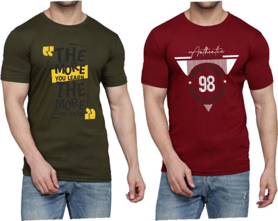 WOOSTRO Graphic Print Men Round Neck Dark Green, Maroon T-Shirt