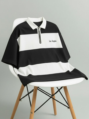 Jump Cuts Printed Men Polo Neck Black T-Shirt