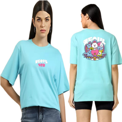 Wearit Printed, Typography Women Round Neck Light Blue T-Shirt