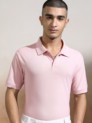 HIGHLANDER Solid Men Polo Neck Pink T-Shirt