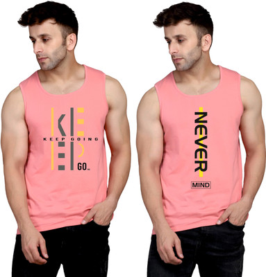 SLOWLORIS Printed Men Round Neck Pink T-Shirt