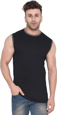 GEUM Solid Men Round Neck Black, Grey T-Shirt