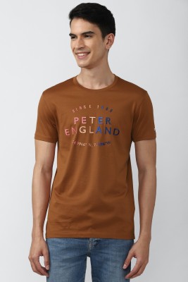 PETER ENGLAND Printed Men Crew Neck Brown T-Shirt