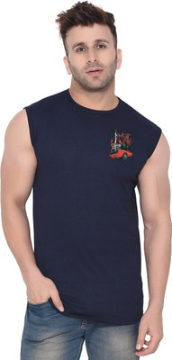 GEUM Graphic Print Men Round Neck Dark Blue T-Shirt