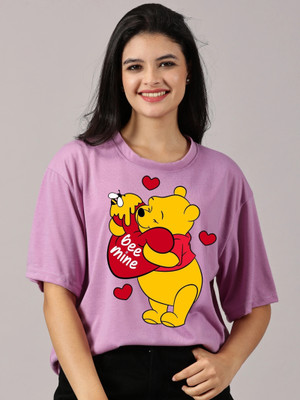 DISNEY by DreamBe Printed Women Round Neck Purple T-Shirt