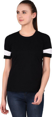 GEUM Solid Women Round Neck Black T-Shirt