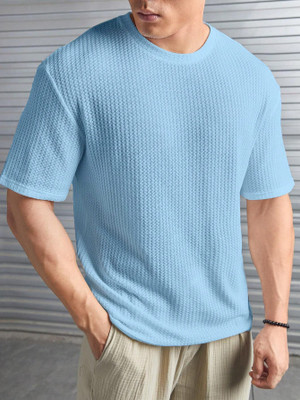 boombaam Self Design Men Round Neck Blue T-Shirt