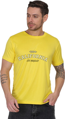 NKET Self Design Men Round Neck Yellow T-Shirt