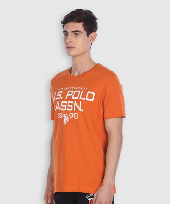 U.S. POLO ASSN. Printed Men Round Neck Orange T-Shirt