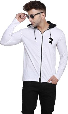 GEUM Solid Men Hooded Neck White T-Shirt