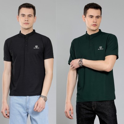 We Perfect Solid Men Polo Neck Black, Green T-Shirt
