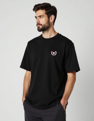 EZCLOTHING Solid Men Round Neck Black T-Shirt