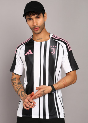 ADIDAS Striped Men Round Neck White, Black T-Shirt