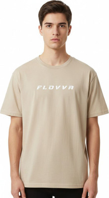 FLOVVA Self Design Men Round Neck Beige T-Shirt