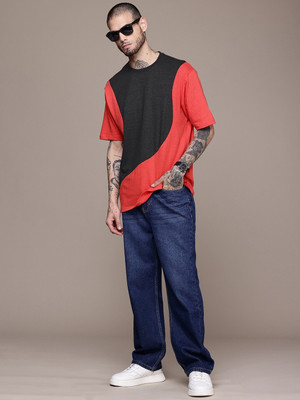 Moda Rapido Colorblock Men Round Neck Red T-Shirt