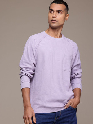 Roadster Solid Men Round Neck Purple T-Shirt