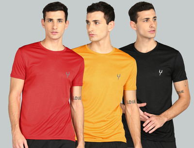 Fricker Solid Men Round Neck Red, Yellow, Black T-Shirt