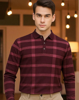 Teezler Printed Men Polo Neck Maroon T-Shirt