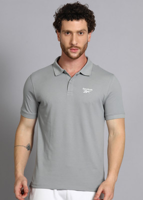 REEBOK Solid Men Polo Neck Grey T-Shirt