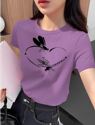 Parona Printed Women Round Neck Purple T-Shirt