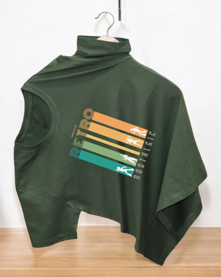 Droplet Printed Men Round Neck Dark Green T-Shirt