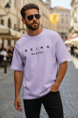 BEING WANTED Typography Men Round Neck Purple T-Shirt
