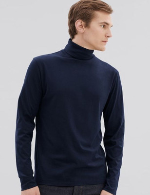 Styvibe Solid Men High Neck Black T-Shirt