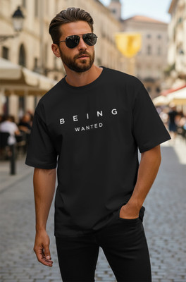 BEING WANTED Typography Men Round Neck Black T-Shirt
