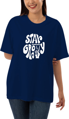 HouseOfCommon Graphic Print Women Round Neck Blue T-Shirt